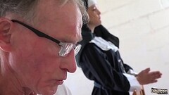 Sexy young nun has sex for the first time with a grandpa in the confessional Thumb