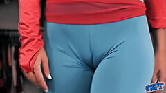 Sexy Babe Big Boobs Round Ass Sexy Cameltoe Pussy in Tight Spandex Thumb