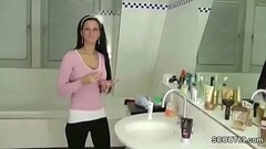 German Step-Sister Caught in Bathroom and Helps with Handjob Thumb