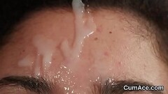 Peculiar beauty gets jizz load on her face swallowing all the ejaculate Thumb